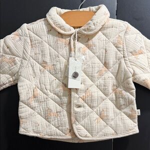 Quincy Mae Quilted Cream Jacket with Peach Prints